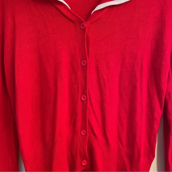 Hell Bunny Landlubber Sailor Cardigan Sweater Womens L Red Retro Anchor Nautical - Picture 4 of 6